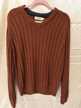 PG Field Heritage Mens Large Ribbed Knit Sweater Rust Brown Crewneck Pullover